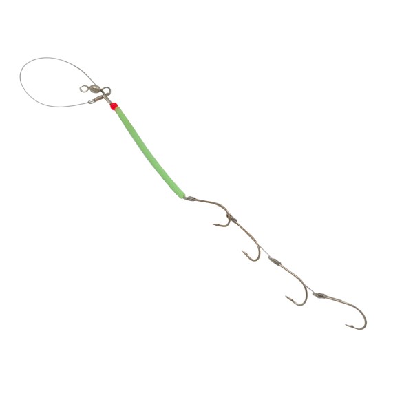 Fishing mount with 4 hooks, hook size 7, 30 cm, green/silver color